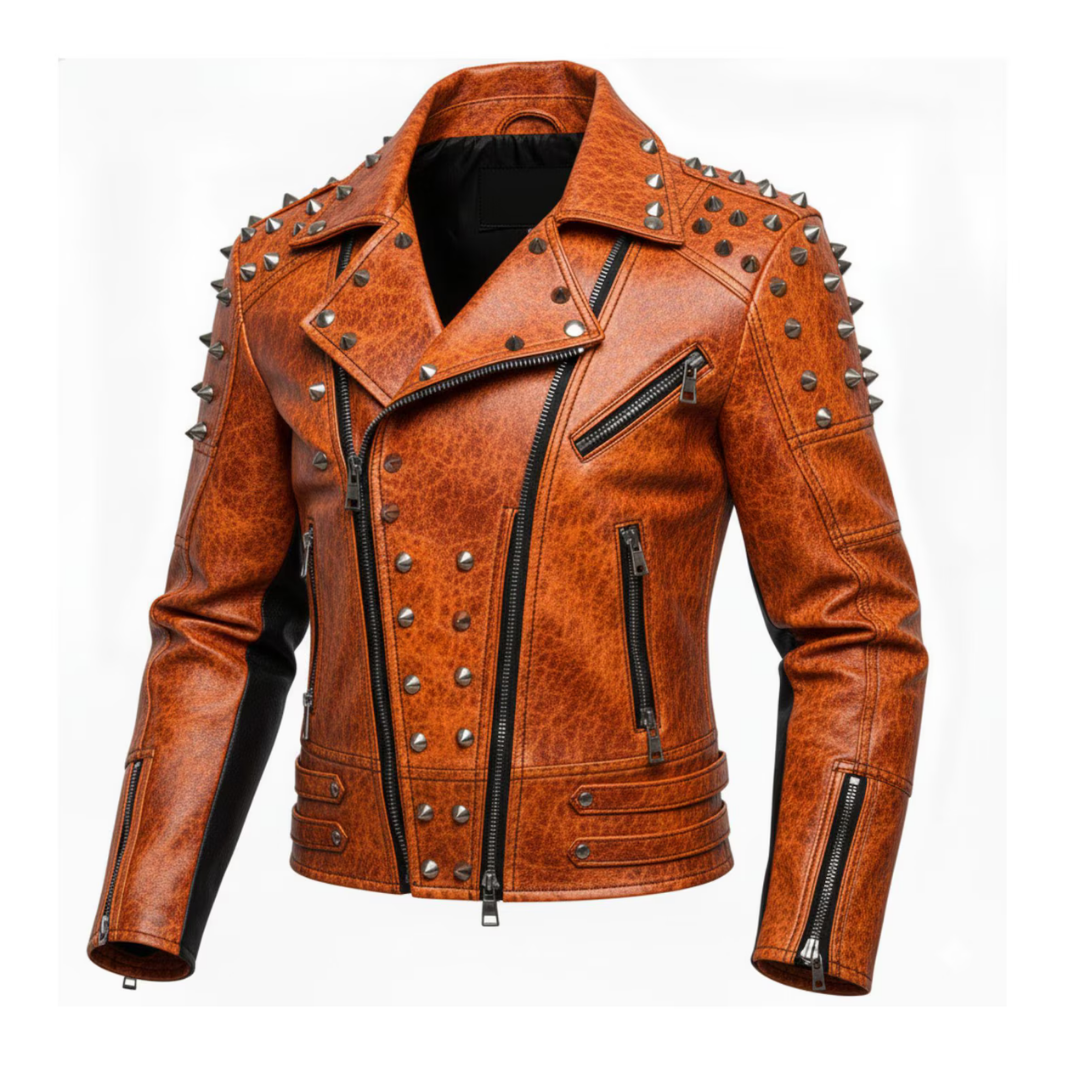 Handmade White Gothic Leather Jacket for Men – Spiked Motorcycle Punk Outerwear