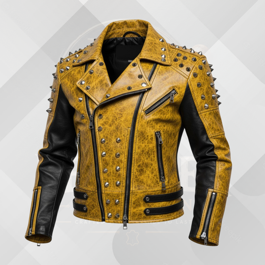 Handmade White Gothic Leather Jacket for Men – Spiked Motorcycle Punk Outerwear