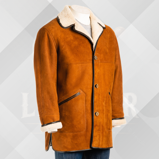 Men's Cognac Traditional Sheepskin Winter Coat