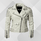 Men's Skull Studded Leather Jacket – White Handmade Cowhide Gothic Biker Jacket