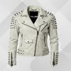 Men's Skull Studded Leather Jacket – White Handmade Cowhide Gothic Biker Jacket