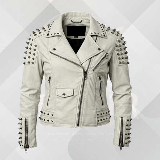 Men's Handmade Spiked Leather Biker Jacket – Genuine Cowhide Punk Motorcycle Coat