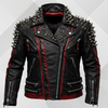 Men's Black Spiked Leather Biker Jacket – Handmade Cowhide Punk Rock Motorcycle Coat