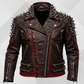 Men's Black Spiked Leather Biker Jacket – Handmade Cowhide Punk Rock Motorcycle Coat