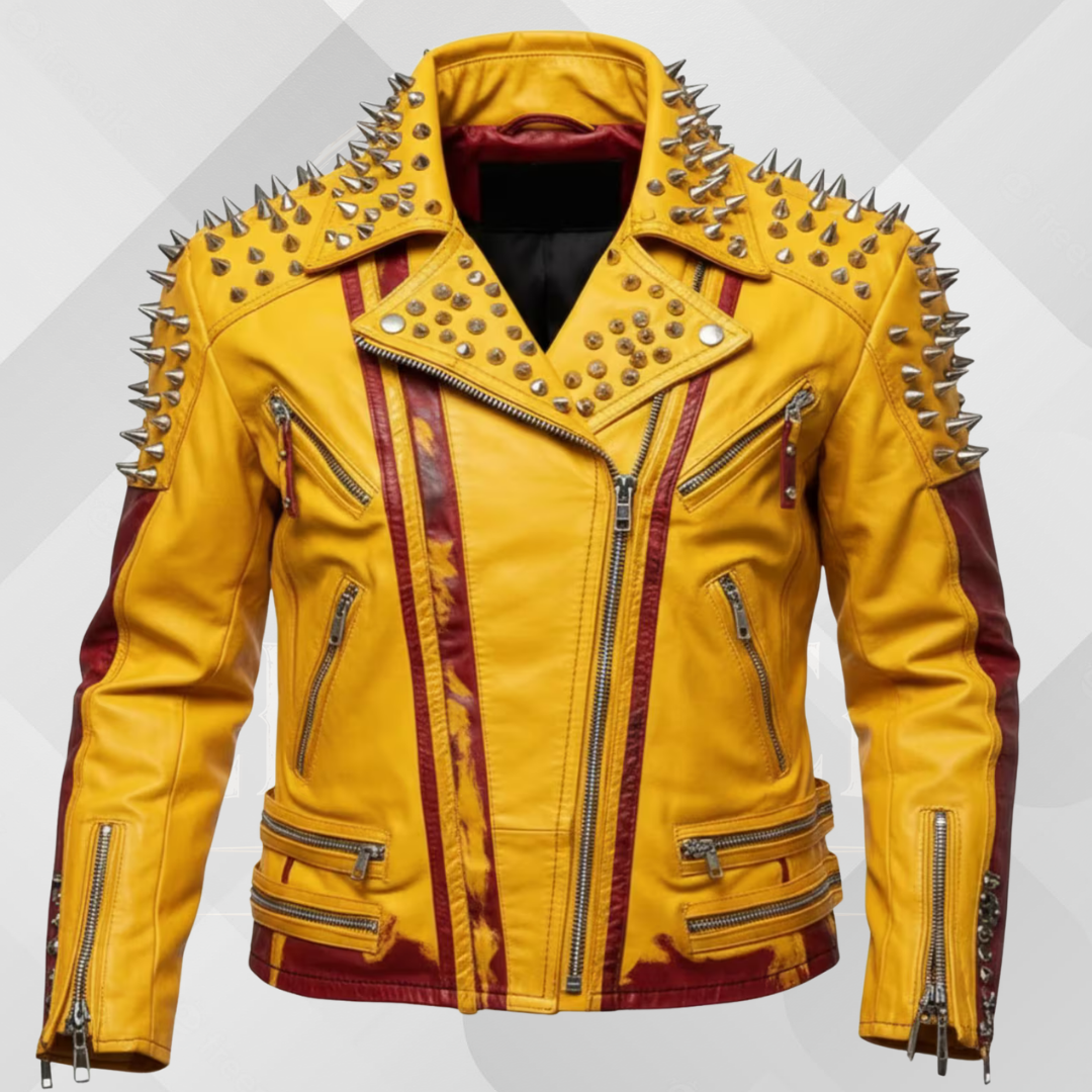Men's Black Spiked Leather Biker Jacket – Handmade Cowhide Punk Rock Motorcycle Coat