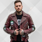 Men's Burgundy Studded Cowhide Leather Biker Jacket