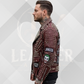 Men's Burgundy Studded Cowhide Leather Biker Jacket