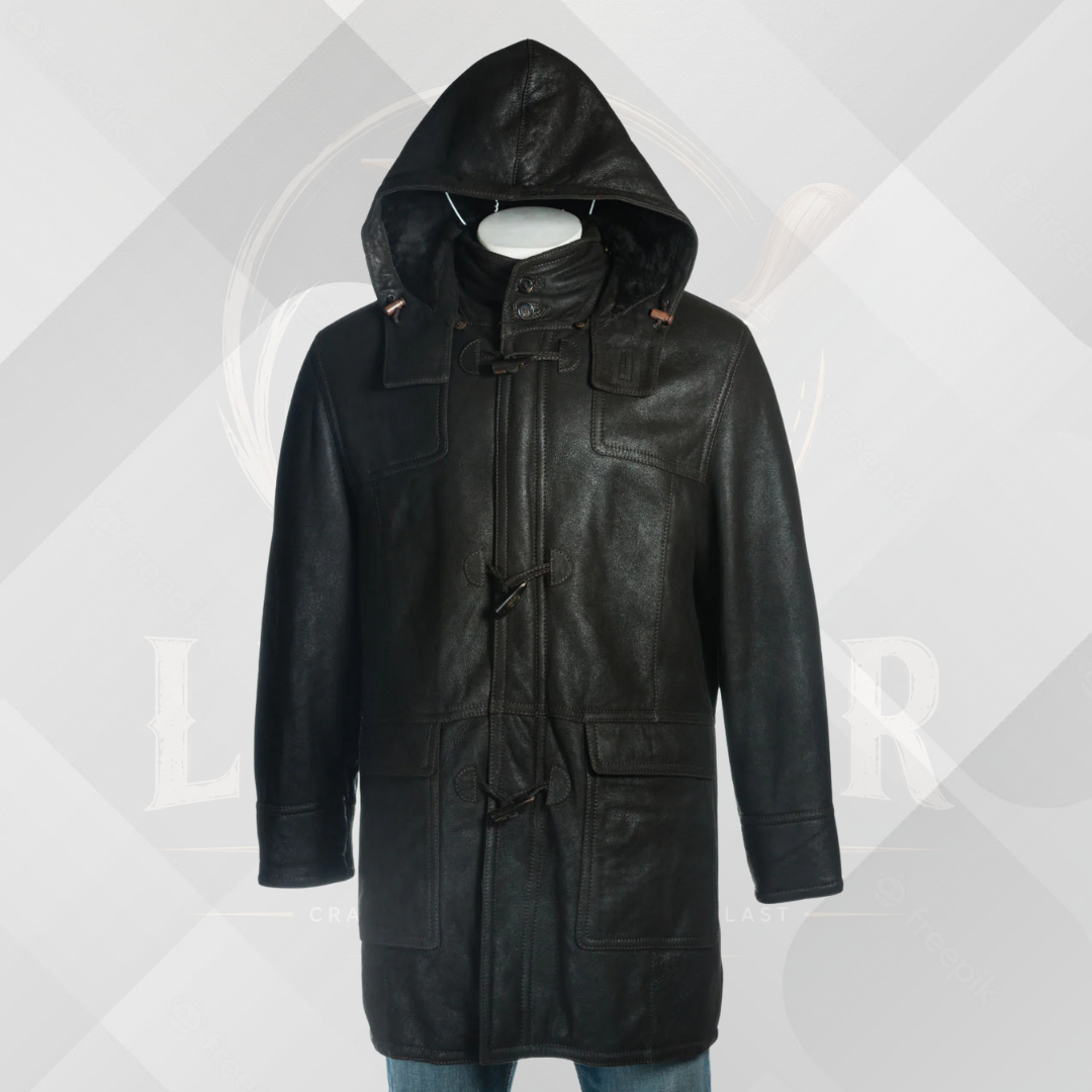 Men's Black Shearling Sheepskin Duffle Coat – Handmade