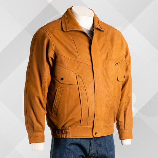 Men's Tan Genuine Nubuck Leather Jacket