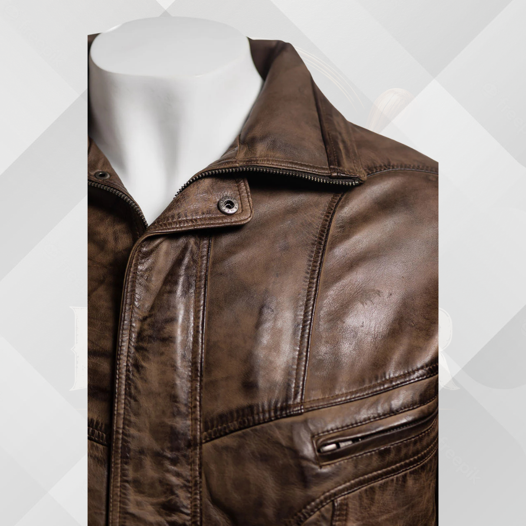 Men's Antique Brown Leather Blouson Jacket