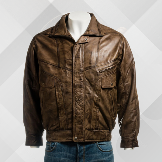 Men's Antique Brown Leather Blouson Jacket