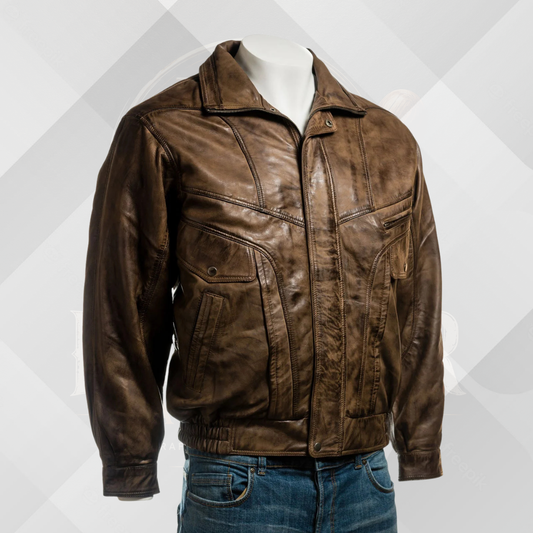 Men's Antique Brown Leather Blouson Jacket