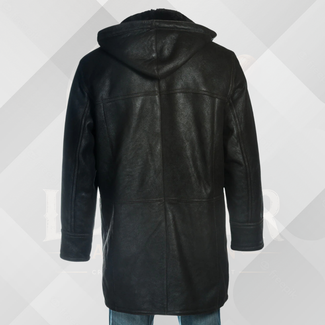 Men's Black Shearling Sheepskin Duffle Coat – Handmade