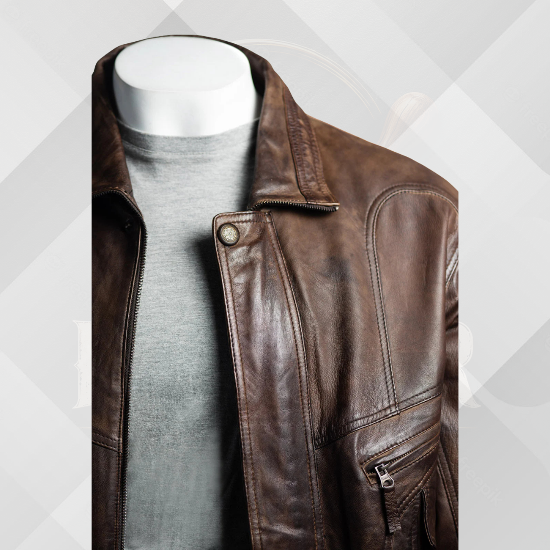 Men's Antique Brown Leather Blouson Jacket
