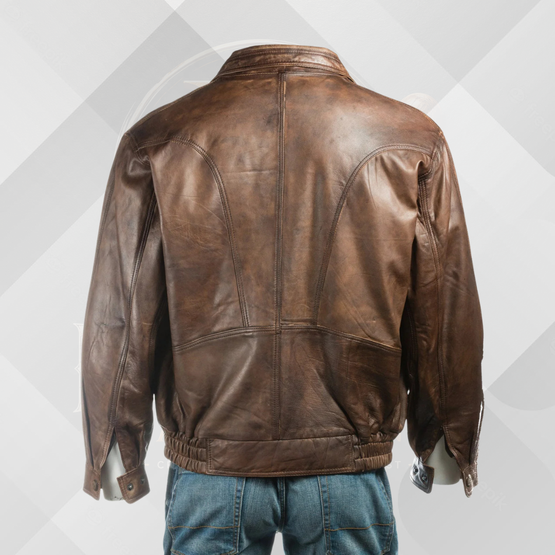 Men's Antique Brown Leather Blouson Jacket