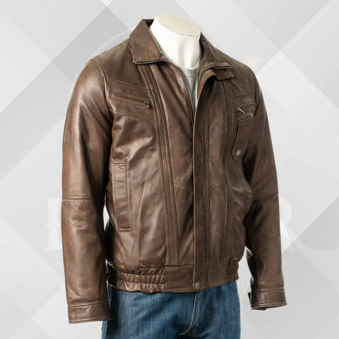 Men's Antique Brown Leather Blouson Jacket