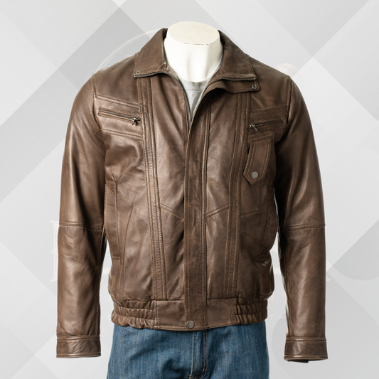 Men's Antique Brown Leather Blouson Jacket
