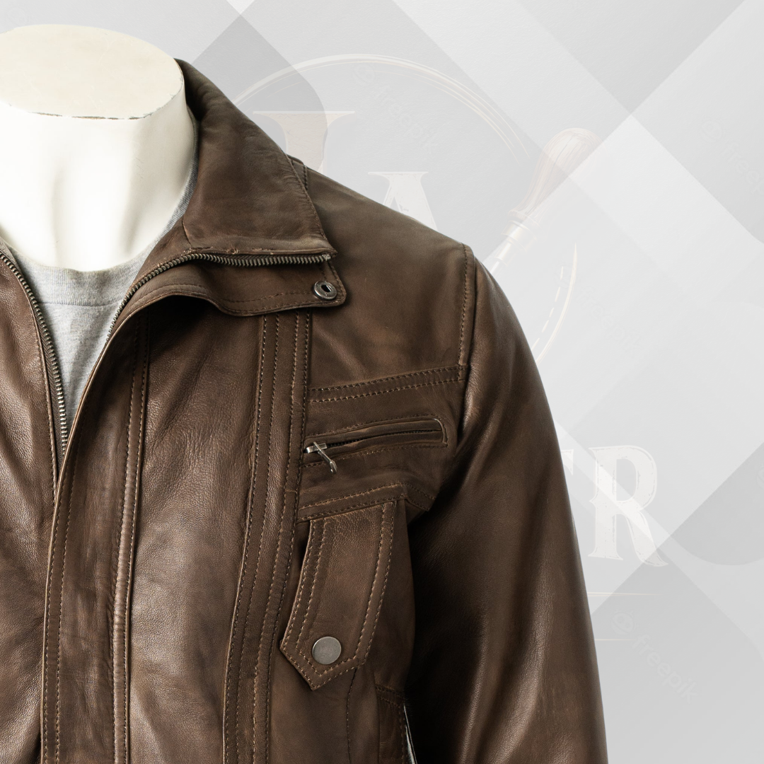 Men's Antique Brown Leather Blouson Jacket
