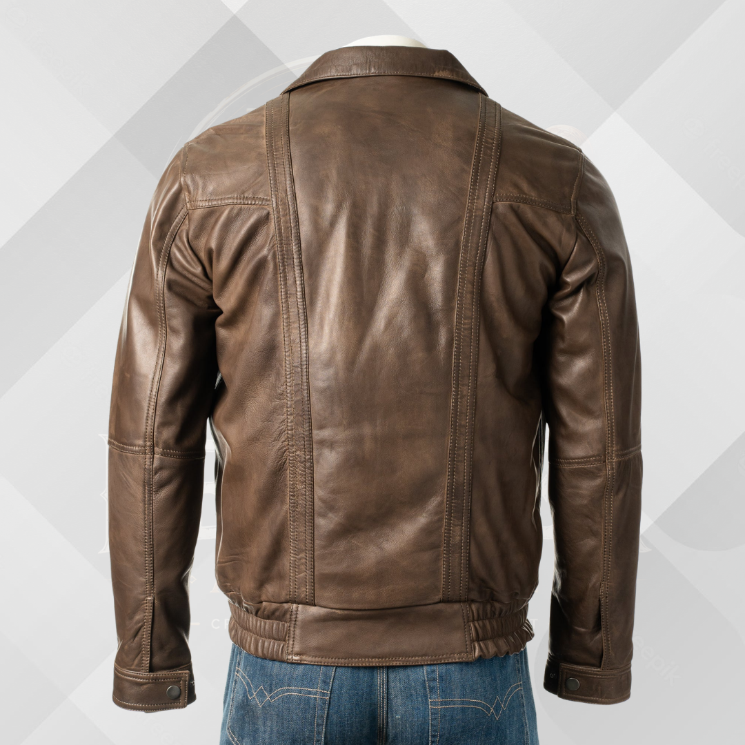 Men's Antique Brown Leather Blouson Jacket