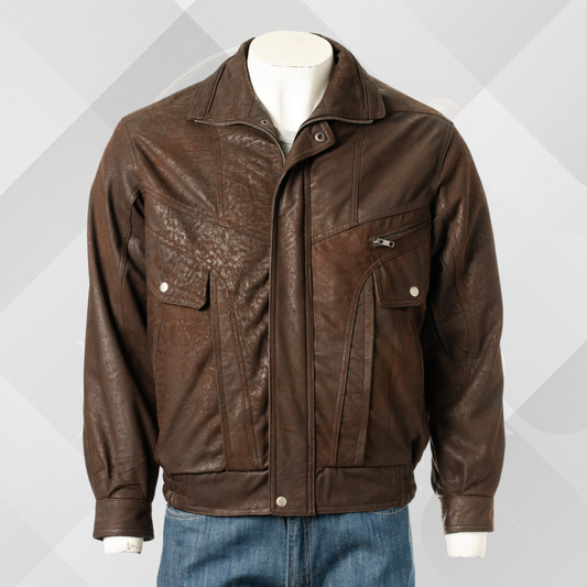 Men's Brown Nubuck Leather Blouson Jacket