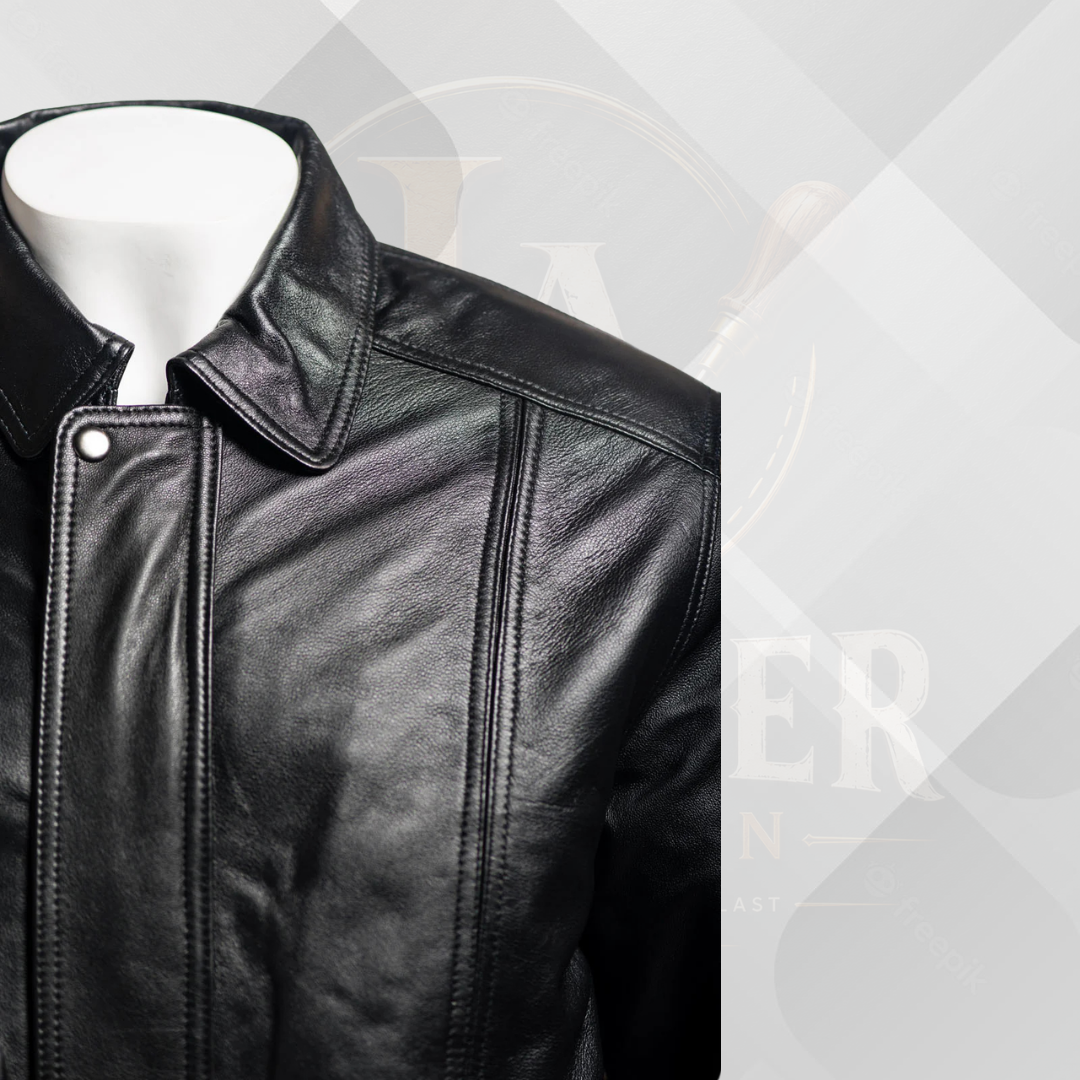 Men's Black Genuine Leather Jacket – Simple Blouson Style with Elastic Waist