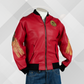 Men's Red Embroidered Leather Bomber Jacket