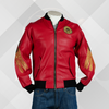 Men's Red Embroidered Leather Bomber Jacket