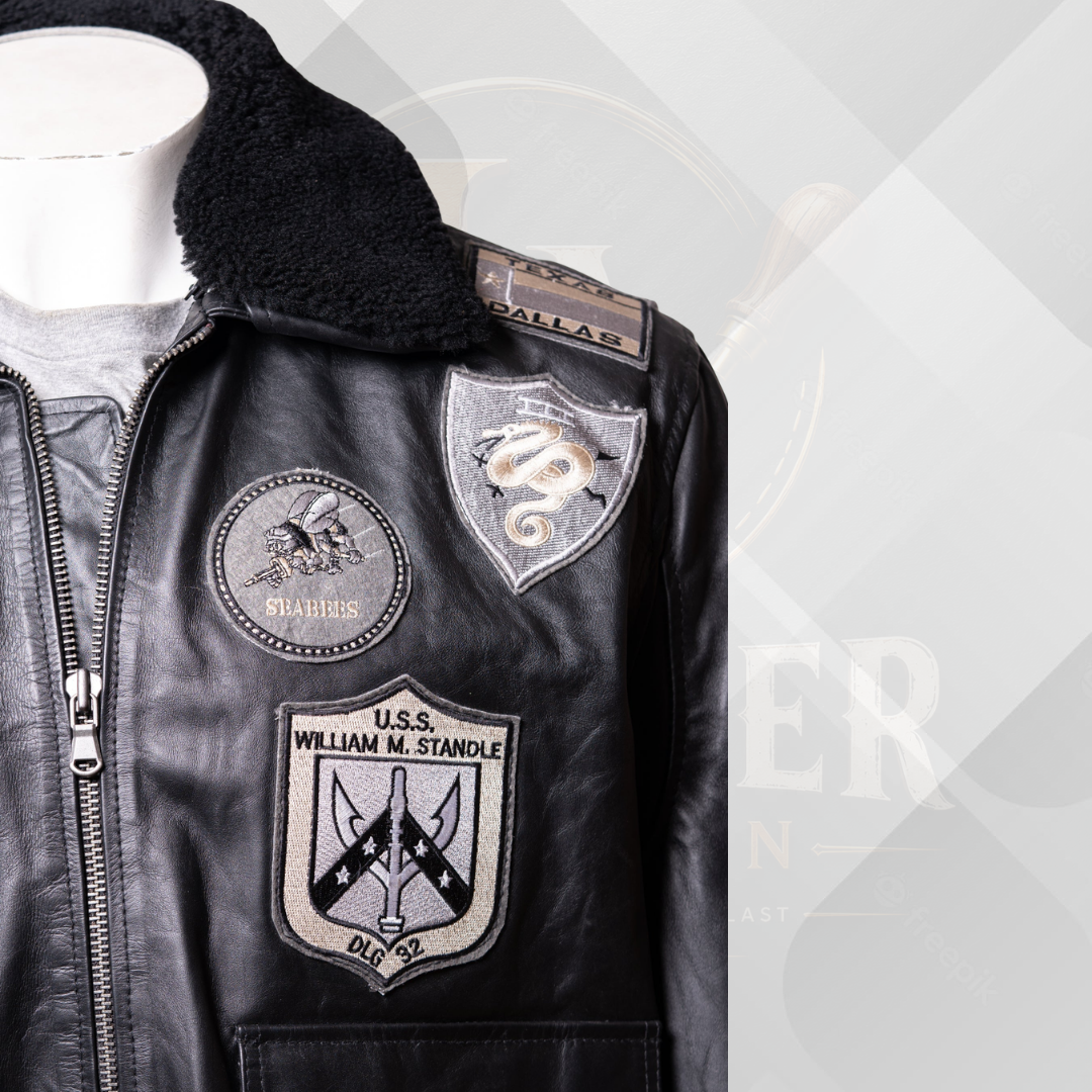 Men's Black Top Gun Style Leather Bomber Jacket