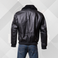 Men's Black Top Gun Style Leather Bomber Jacket