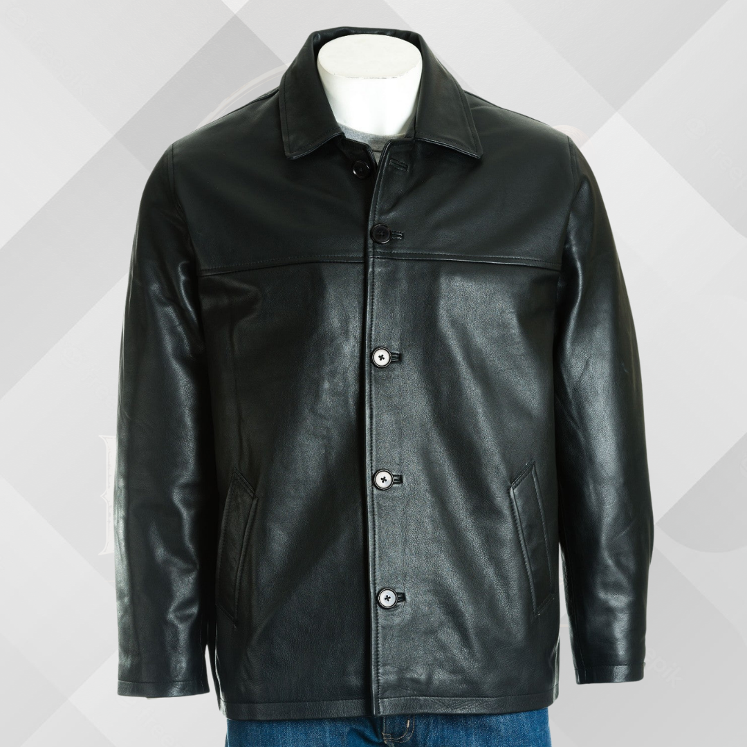 Men's Black Vintage Box Style Leather Jacket