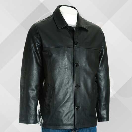 Men's Black Vintage Box Style Leather Jacket