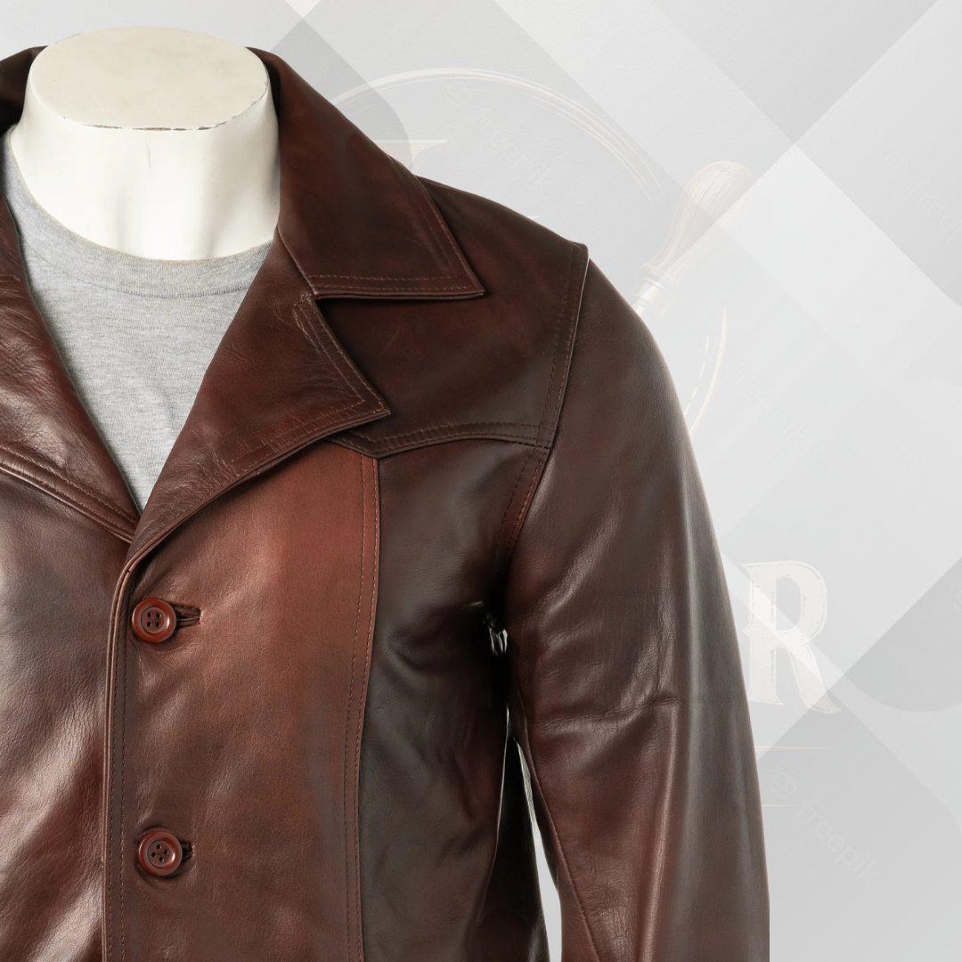 Men’s Reddish Brown Genuine Leather Jacket – Classic Reefer Style