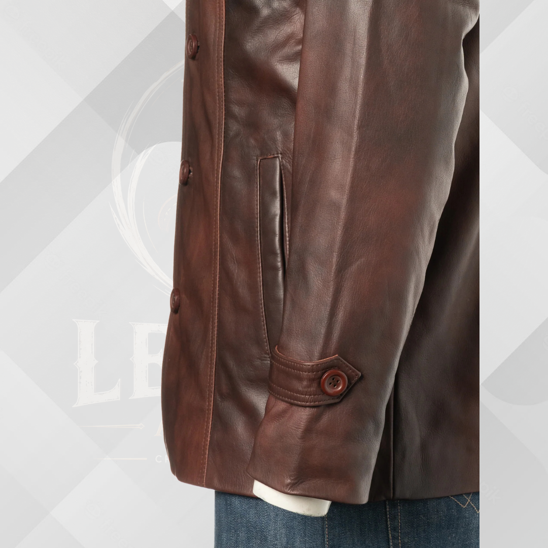 Men’s Reddish Brown Genuine Leather Jacket – Classic Reefer Style