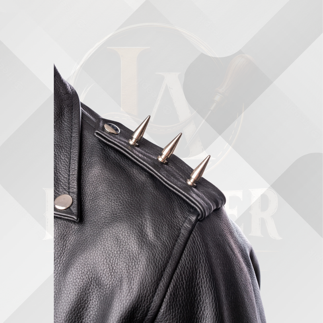 Men's Black Brando Leather Jacket with Studded Spikes & Belt – Handmade Genuine Leather