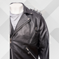 Men's Black Brando Leather Jacket with Studded Spikes & Belt – Handmade Genuine Leather
