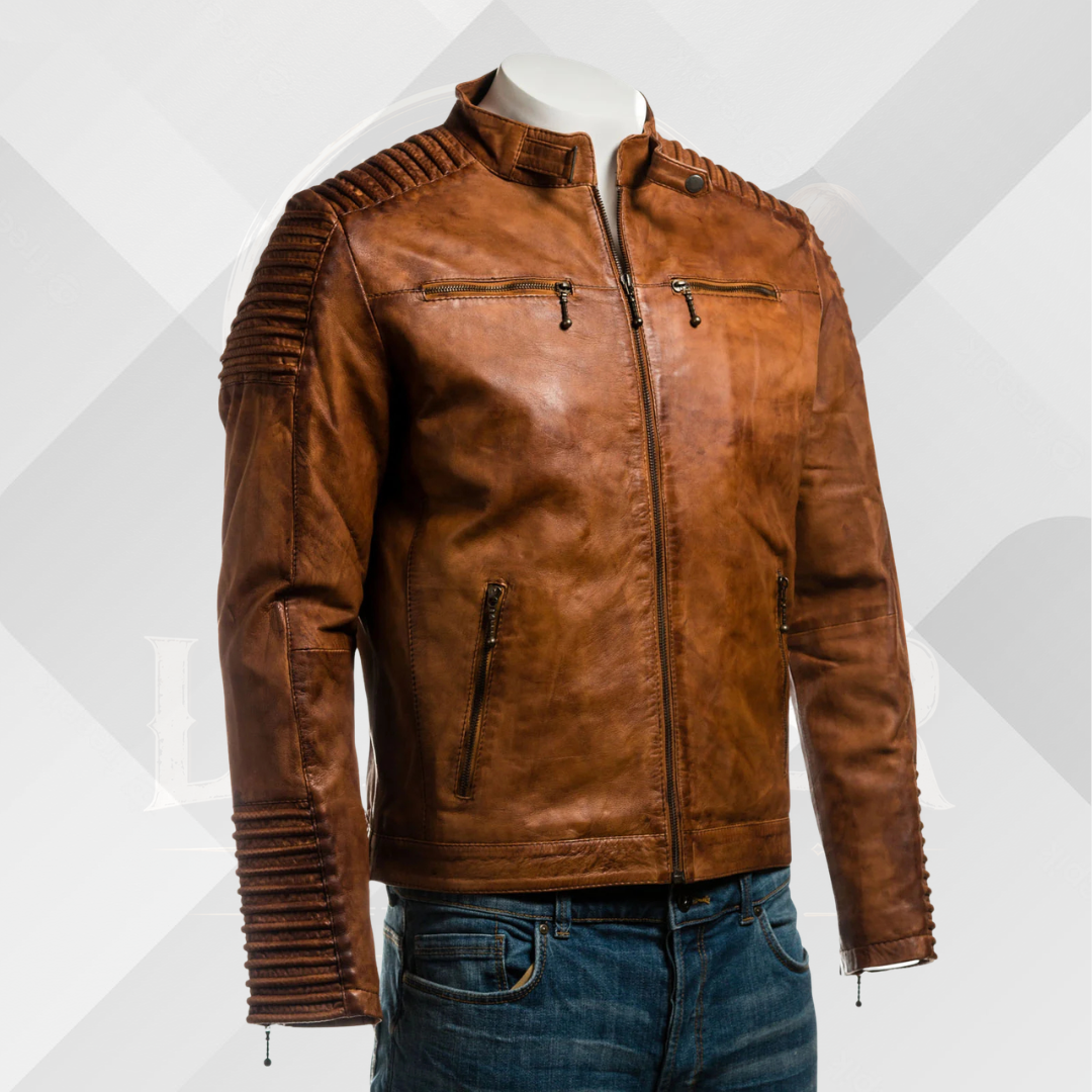 Men's Cognac Antique Racing Leather Jacket – Vintage Biker Style