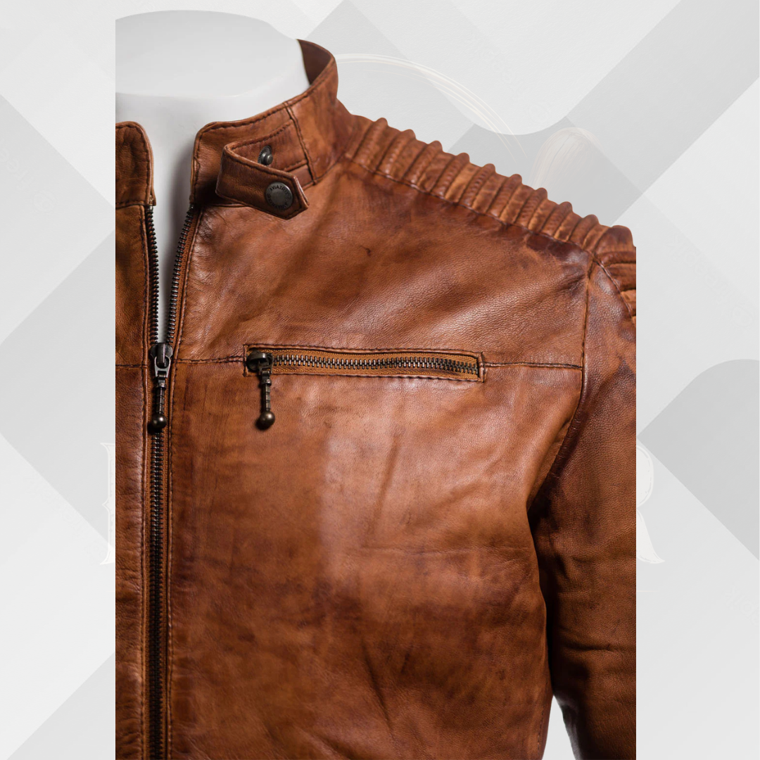 Men's Cognac Antique Racing Leather Jacket – Vintage Biker Style