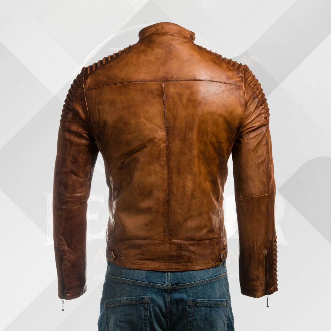 Men's Cognac Antique Racing Leather Jacket – Vintage Biker Style