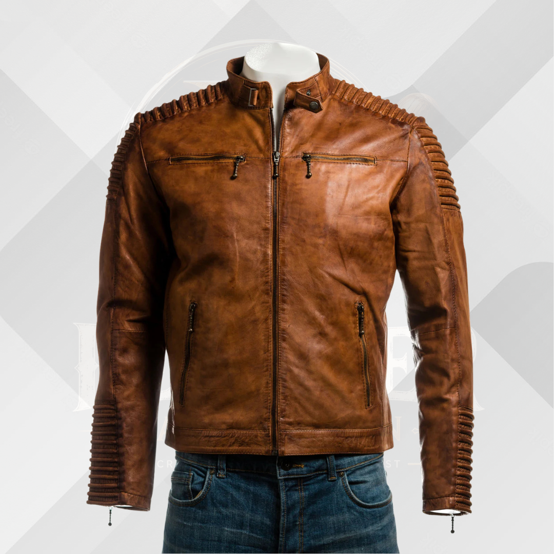 Men's Cognac Antique Racing Leather Jacket – Vintage Biker Style