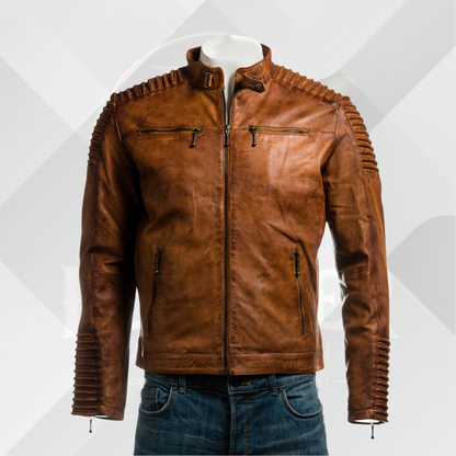 Men's Cognac Antique Racing Leather Jacket – Vintage Biker Style
