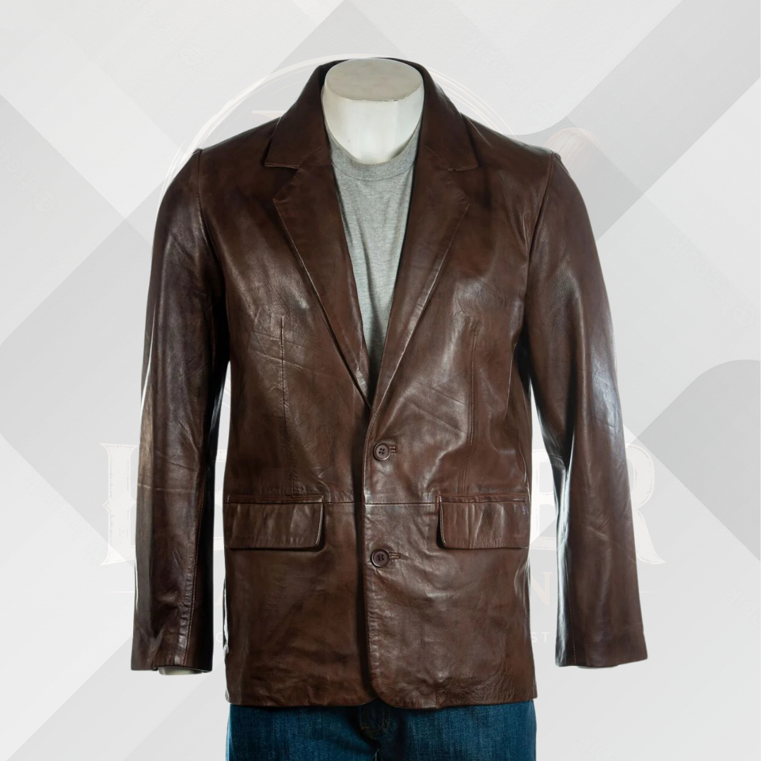 Men's Handmade Dark Brown Sheep Nappa Leather Blazer – Premium Tailored Coat
