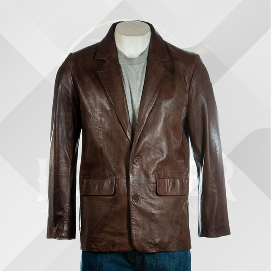 Men's Handmade Dark Brown Sheep Nappa Leather Blazer – Premium Tailored Coat