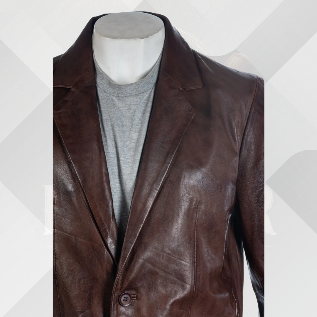 Men's Handmade Dark Brown Sheep Nappa Leather Blazer – Premium Tailored Coat