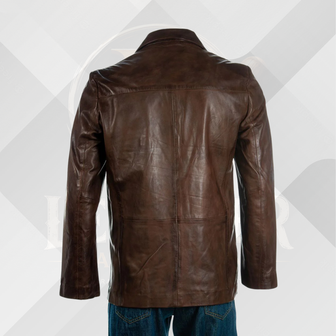 Men's Handmade Dark Brown Sheep Nappa Leather Blazer – Premium Tailored Coat