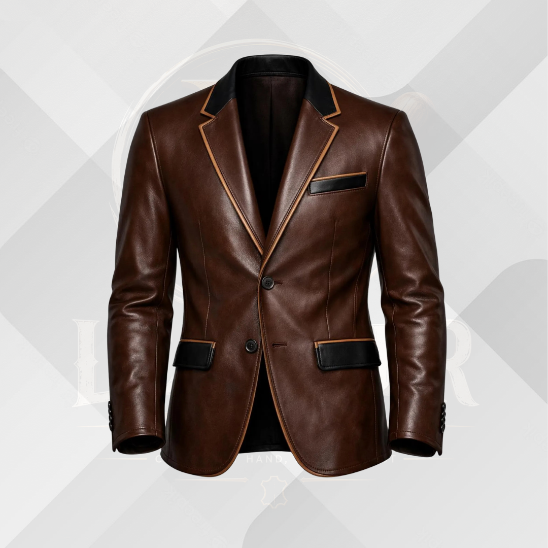 Men's Dark Brown Genuine Leather Blazer