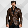 Men's Dark Brown Genuine Leather Blazer