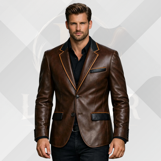 Men's Dark Brown Genuine Leather Blazer