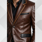 Men's Dark Brown Genuine Leather Blazer