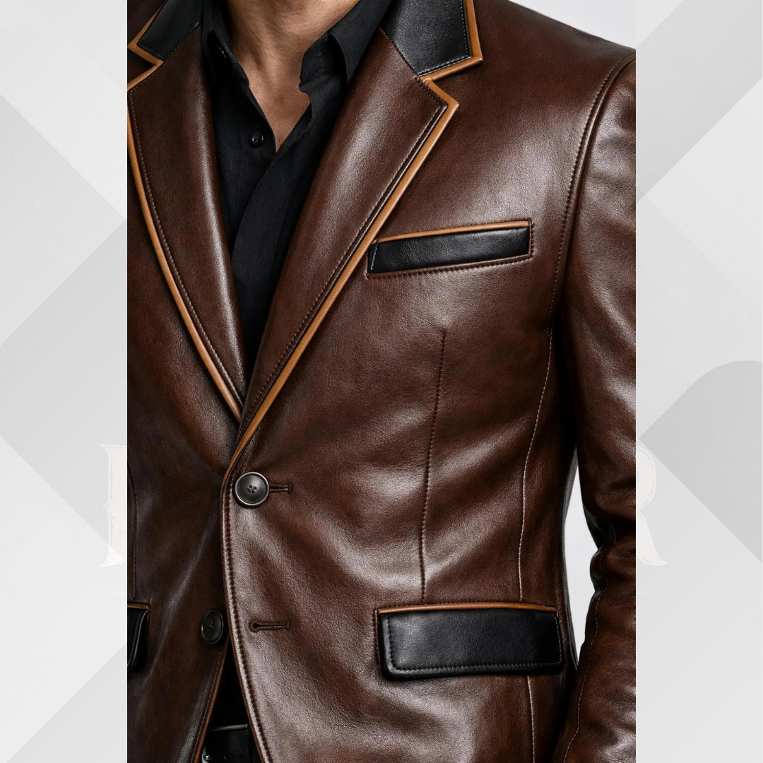 Men's Dark Brown Genuine Leather Blazer