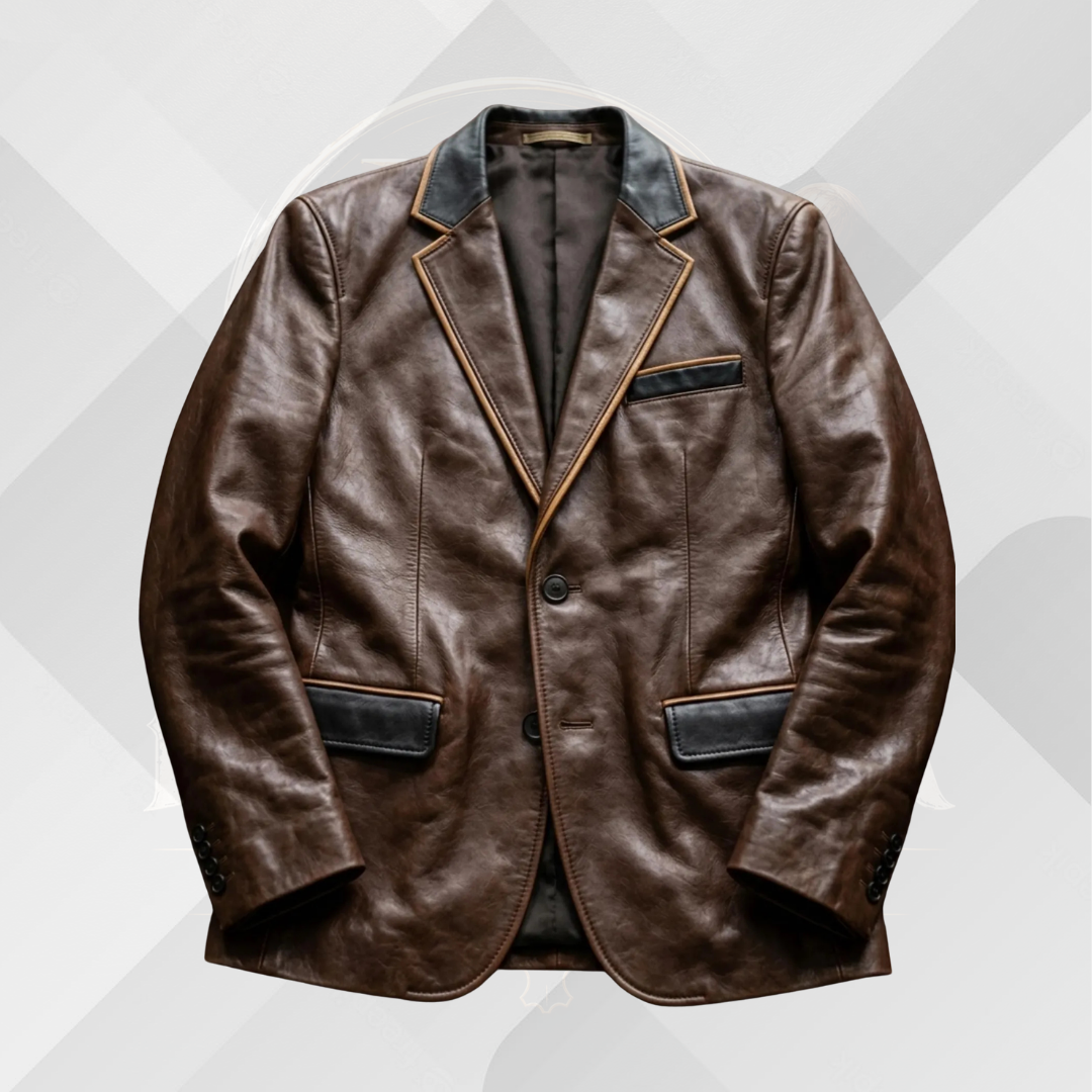 Men's Dark Brown Genuine Leather Blazer